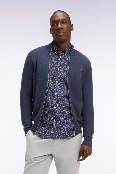 Cardigan zippé en coton bleu foncé - Image 3