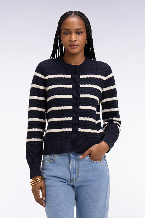 Cardigan marinière en maille tressée marine - Image 3