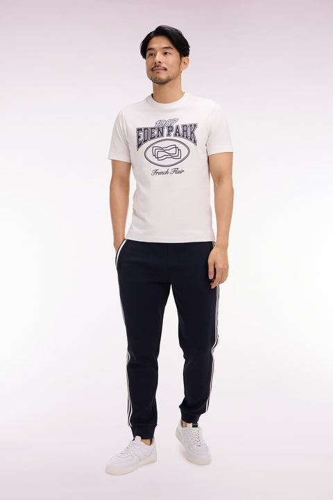 Jogging en coton mélangé marine à découpes contrastées coupe regular - Image 3