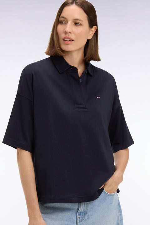 Maillot à manches courtes en coton Pima marine coupe relaxed - Image 1