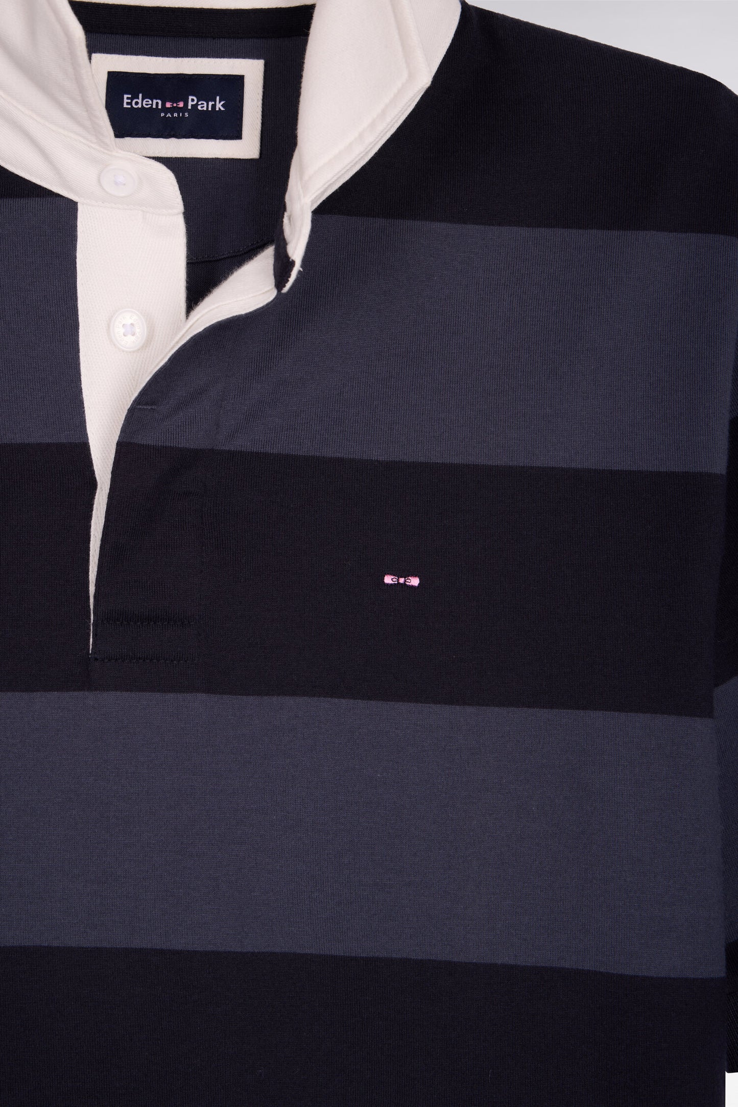 Maillot à manches courtes en coton rayé marine et gris coupe regular