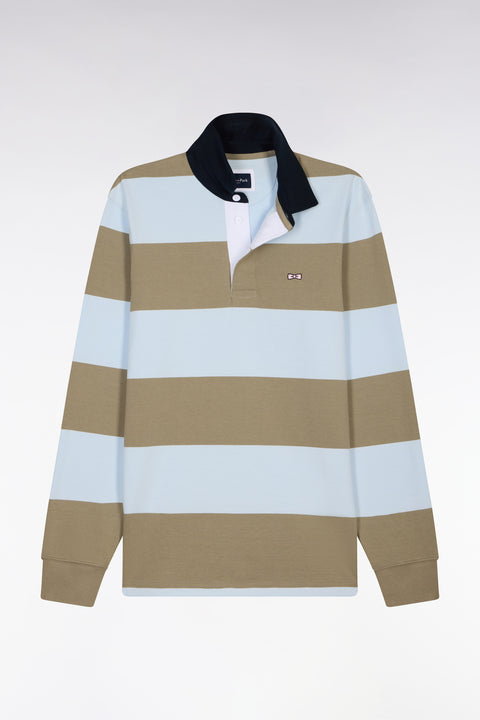 Maillot à manches longues en coton à rayures rugby ciel et kaki - Image 3