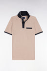 Polo manches courtes en piqué coton stretch beige coupe slim