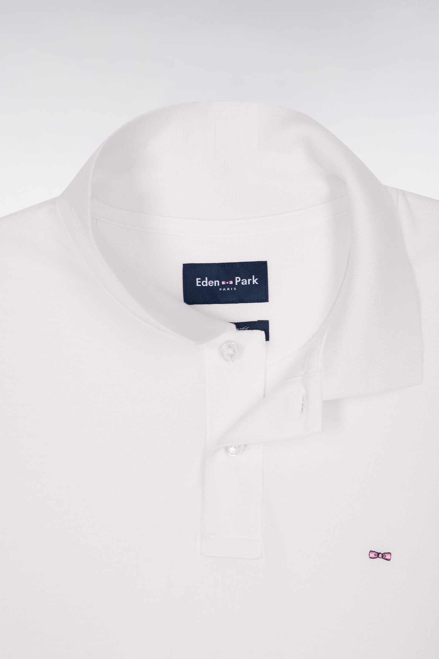 Regular fit white cotton short-sleeved polo shirt