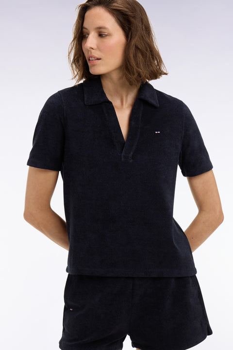 Polo à manches courtes en coton éponge marine coupe regular - Image 1