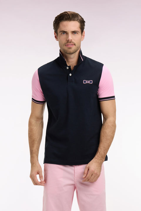 Polo à manches courtes en coton marine à broderie patchée coupe regular - Image 3