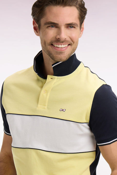 Polo à manches courtes en coton jaune clair et marine coupe regular - Image 1