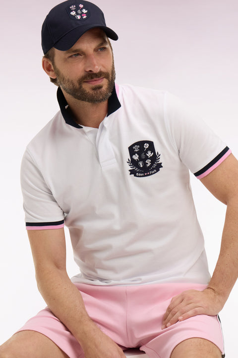 Polo à manches courtes 6 Nations en piqué coton blanc - Image 1
