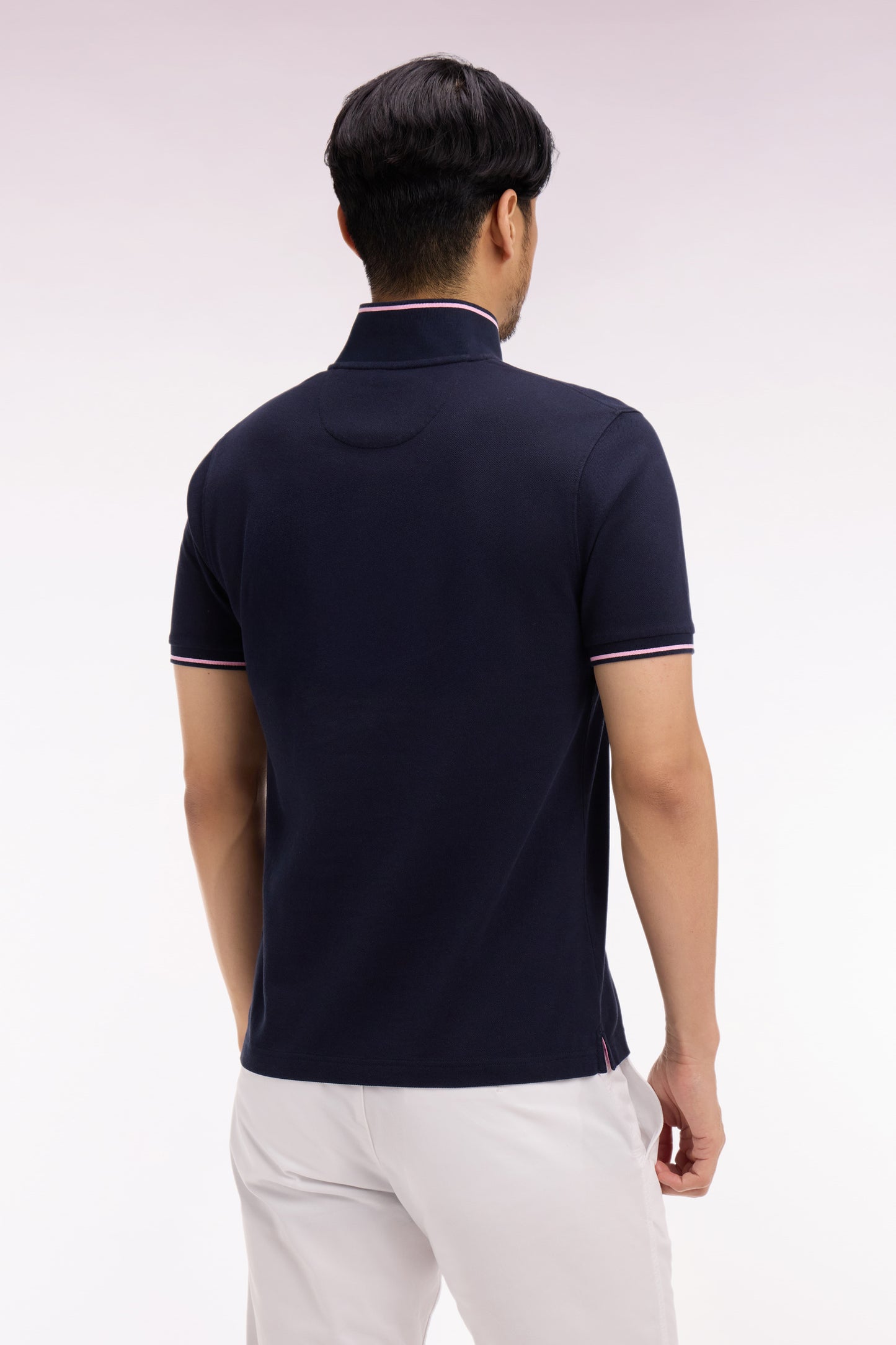 Short-sleeved polo shirt in navy cotton pique