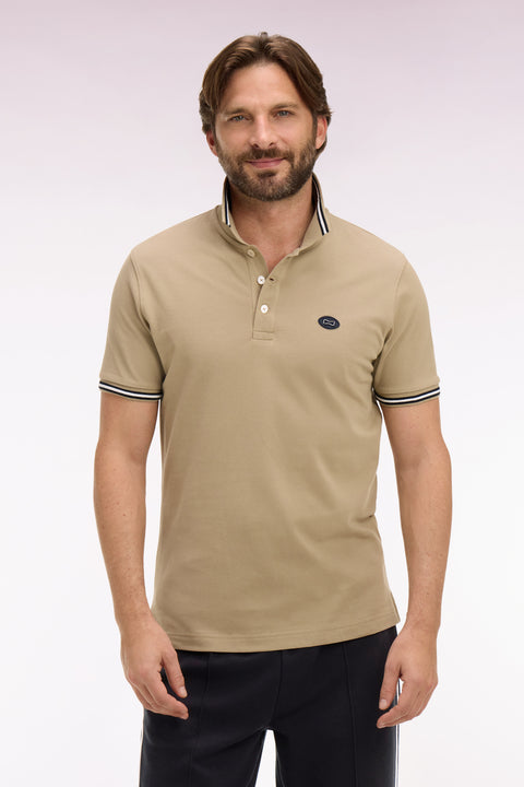 Polo à manches courtes en coton beige - Image 3