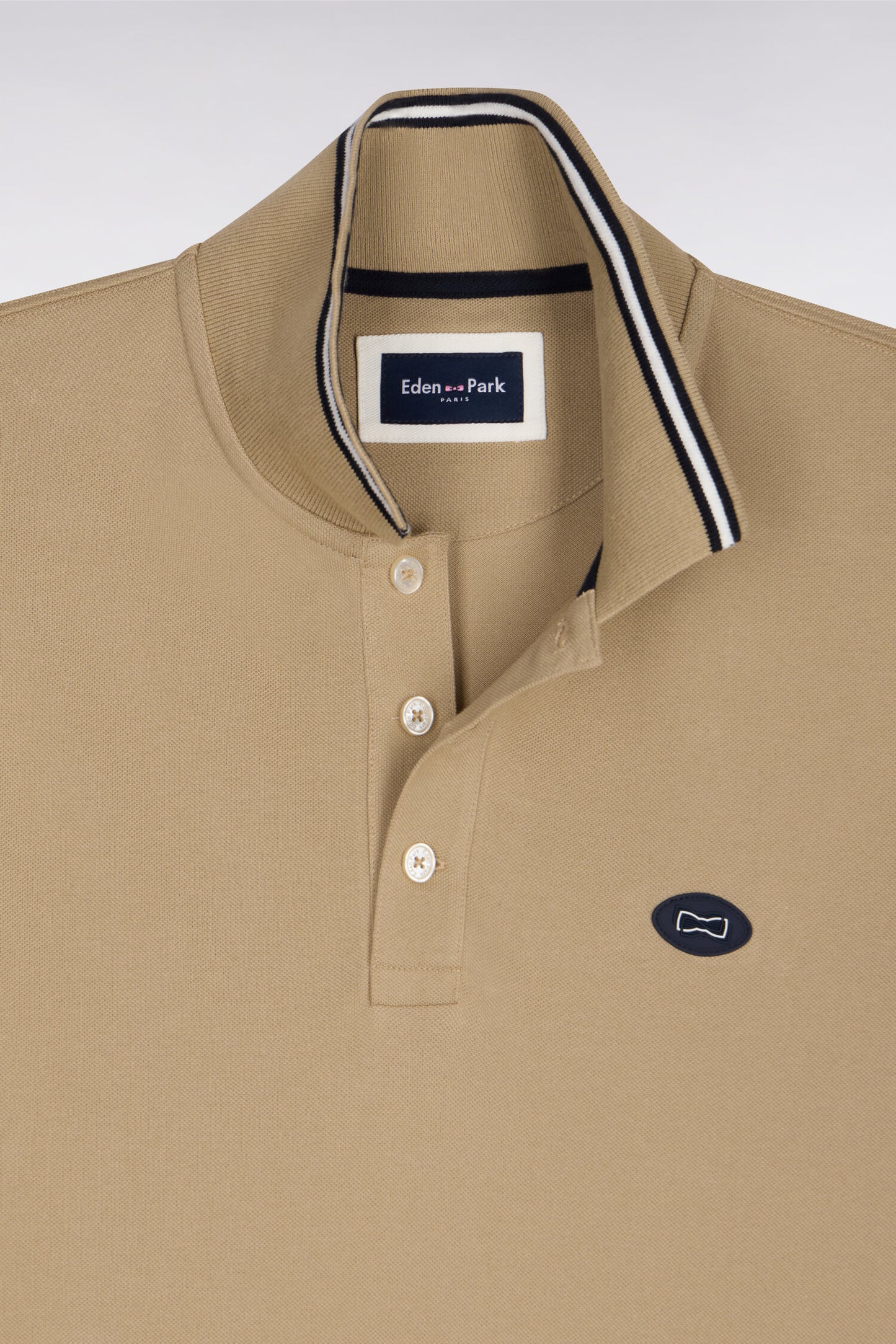Short-sleeved polo shirt in beige cotton