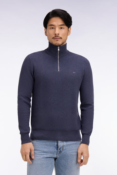 Pull col camionneur en coton bleu foncé - Image 3