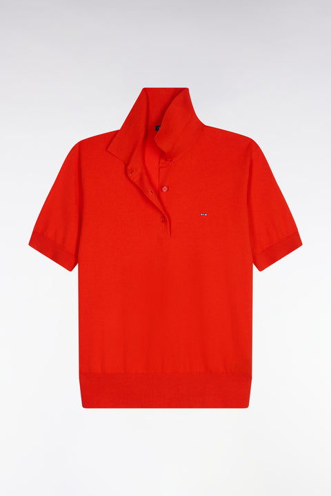 Pull polo à manches courtes en coton et soie mélangés rouge coupe regular - Image 2