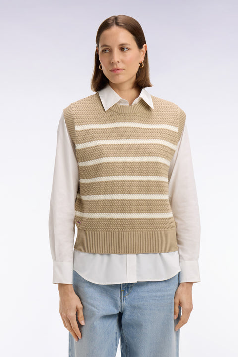 Pull marinière sans manche en coton tressé beige - Image 3