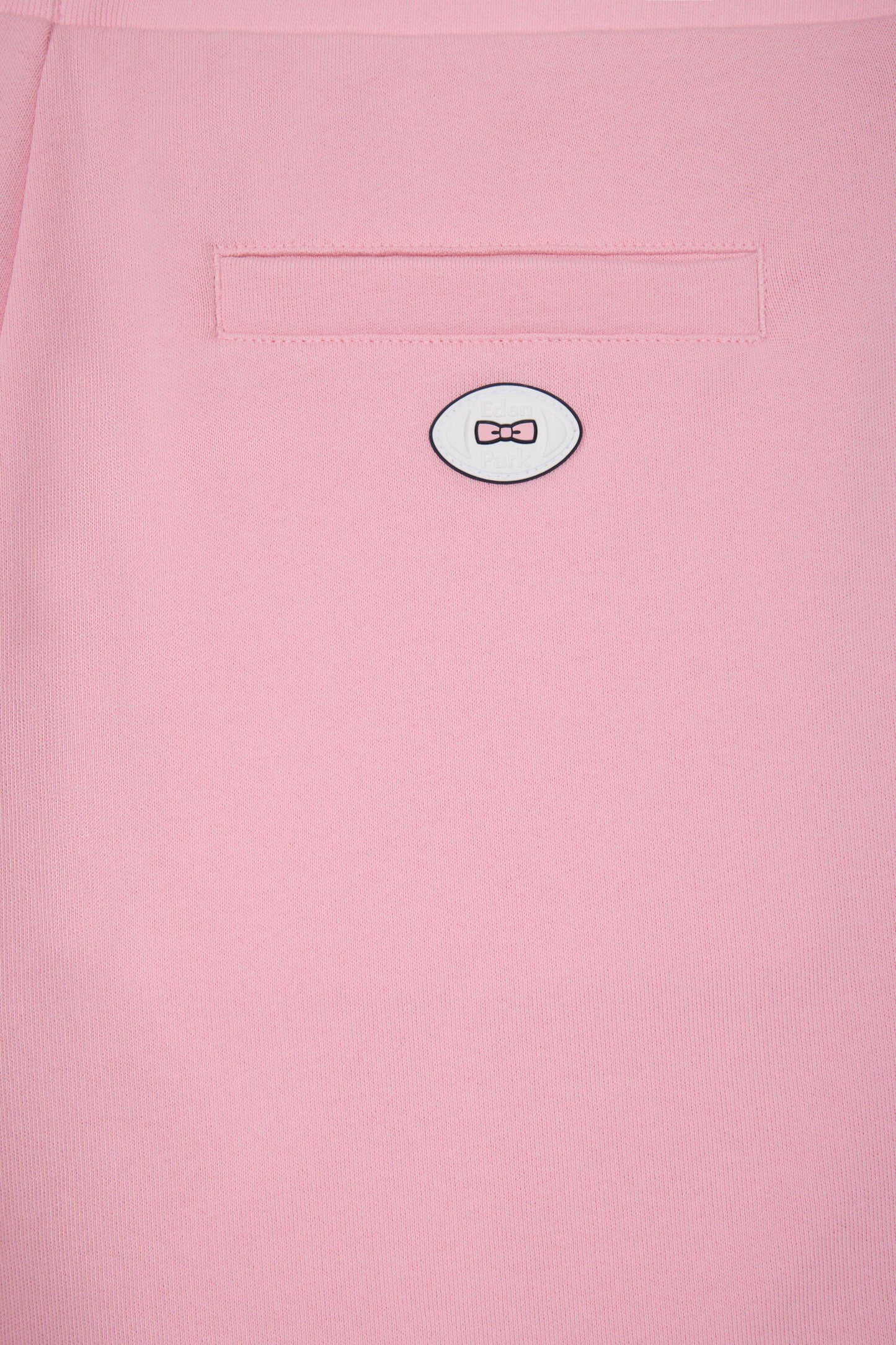 Pink fleece shorts with striped leg trims