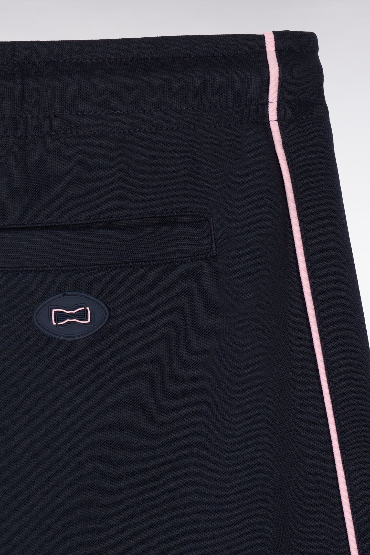 Navy fleece shorts with pink piping