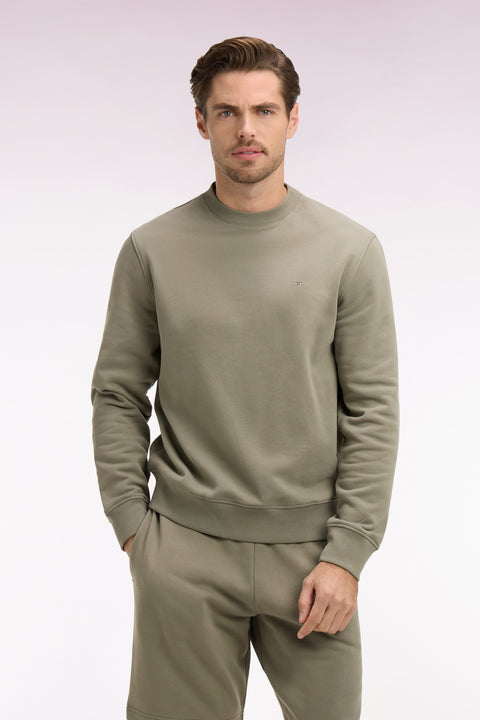 Plain khaki cotton fleece sweatshirt - Image 3