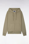 Sweatshirt zippé à capuche en molleton coton kaki