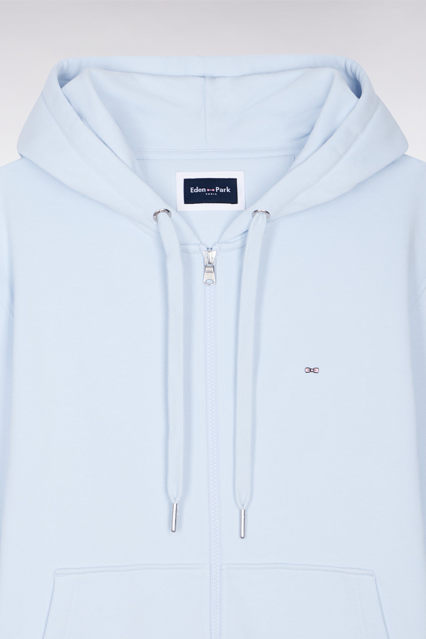 Zipped hooded sweatshirt in sky cotton fleece