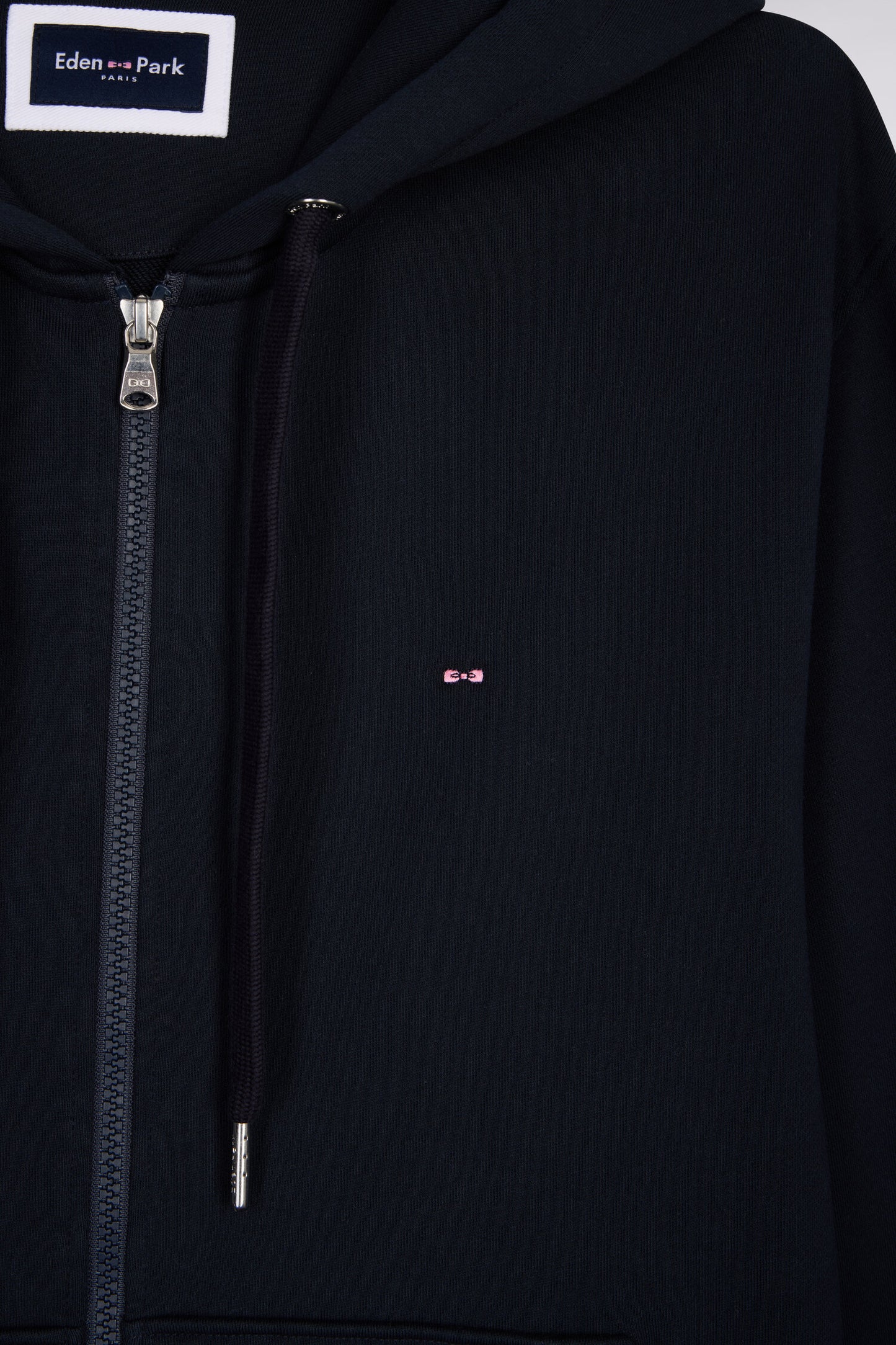 Zippered hooded sweatshirt in navy cotton fleece