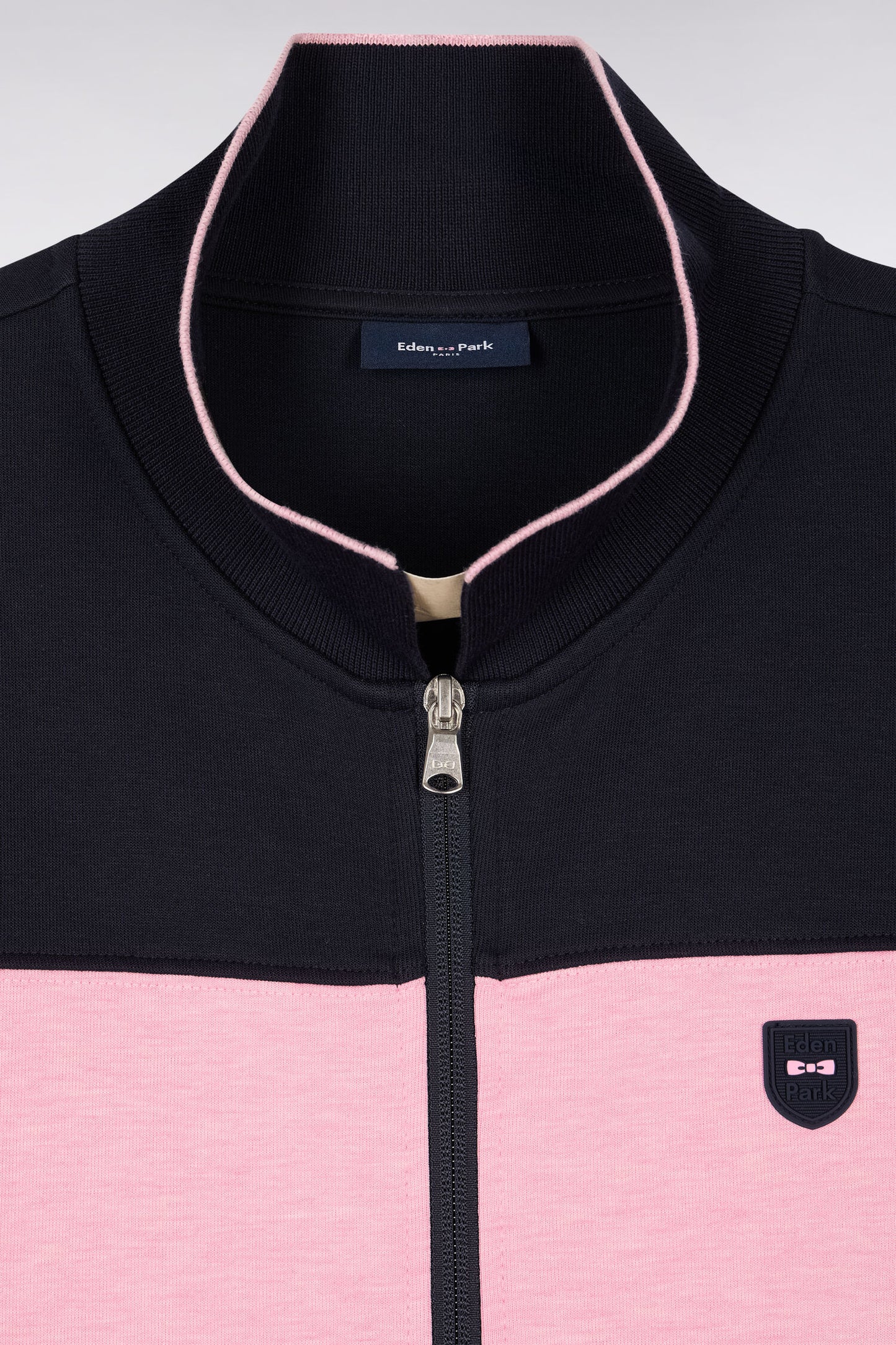 Zipped polo neck sweatshirt in navy fleece
