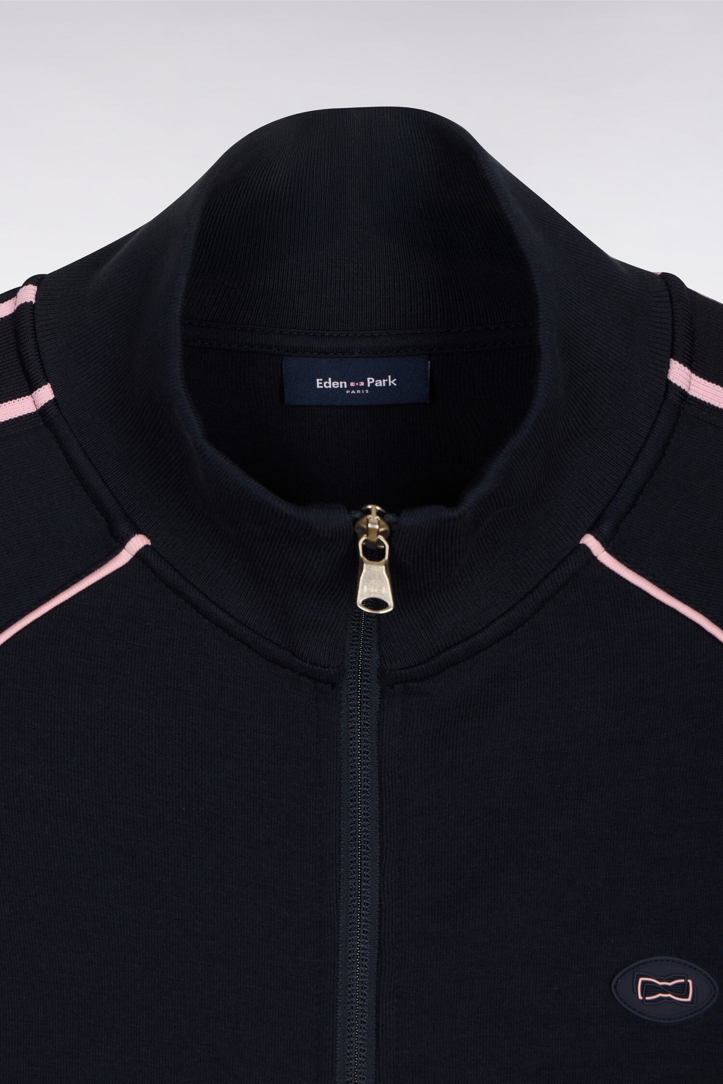 Sweatshirt zippé en interlock marine découpe ruban coupe regular