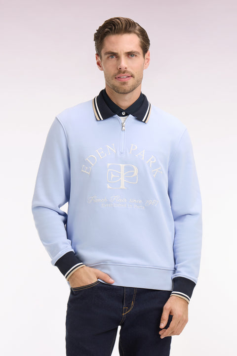 Regular fit light blue embroidered zip-neck sweatshirt - Image 3