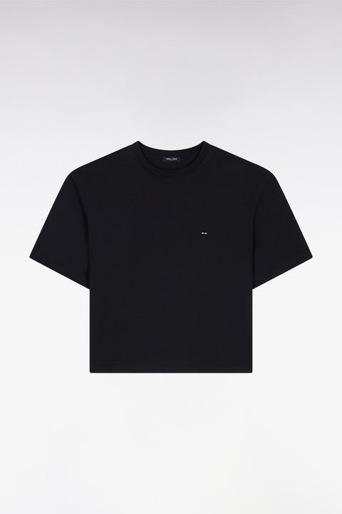 T-shirt à manches courtes en lyocell et coton noir coupe oversized - Image 2