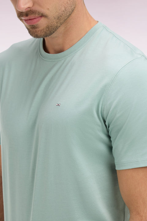 T-shirt à manches courtes en coton Pima vert d'eau coupe regular - Image 2