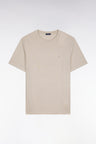 Short-sleeved regular-fit beige cotton and linen T-shirt