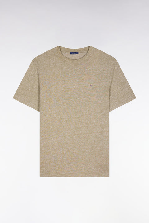 T-shirt à manches courtes en coton et lin grège coupe regular - Image 2