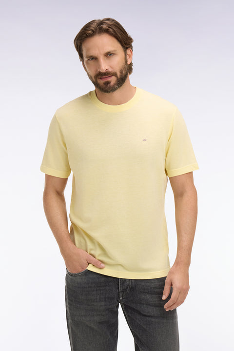 T-shirt à manches courtes en coton et lin jaune coupe regular - Image 3