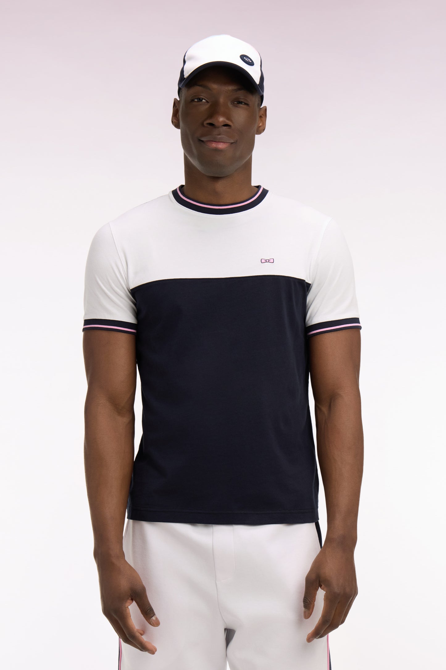 Short-sleeved t-shirt in two-tone white and navy regular fit