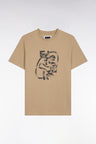 T-shirt à manches courtes en coton beige sérigraphié coupe regular