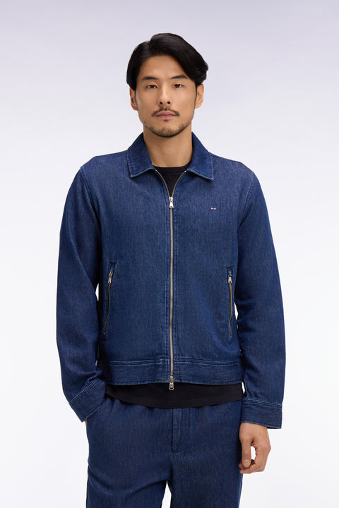 Navy recycled cotton and linen jacket - Image 3