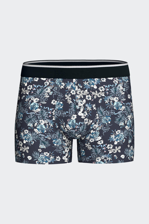 Boxer en jersey de coton stretch marine à motif floral - Image 1