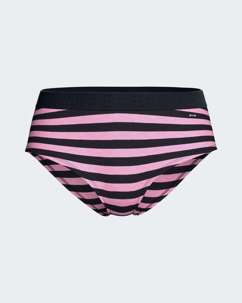 Culotte shorty en coton stretch rayé marine et rose - Image 1