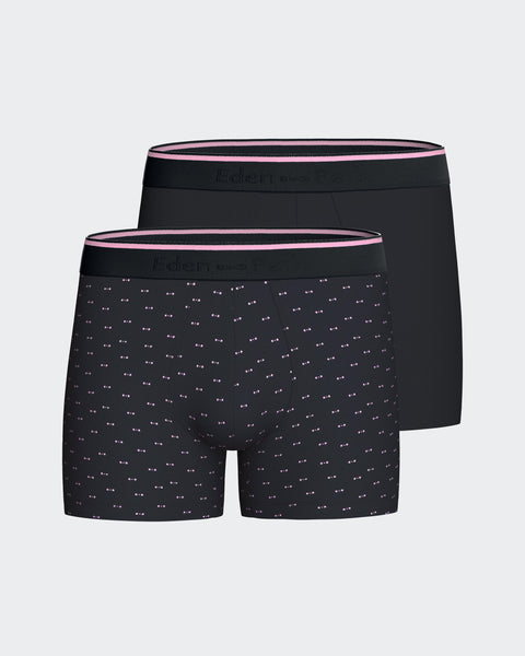 Lot de deux boxers en jersey de coton stretch marine uni et micromotifs - Image 1