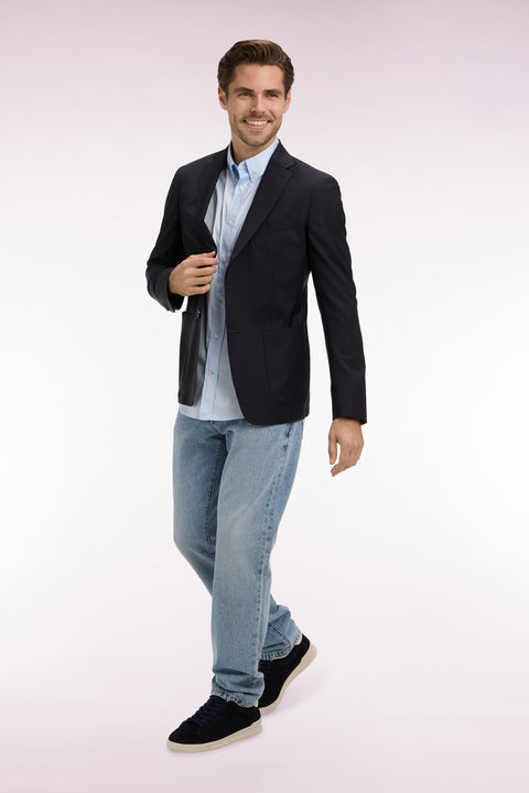 Navy recycled wool blend blazer jacket - Image 1
