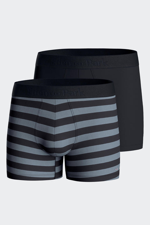 Set of two plain boxer shorts in navy and grey stretch cotton jersey - Image 1