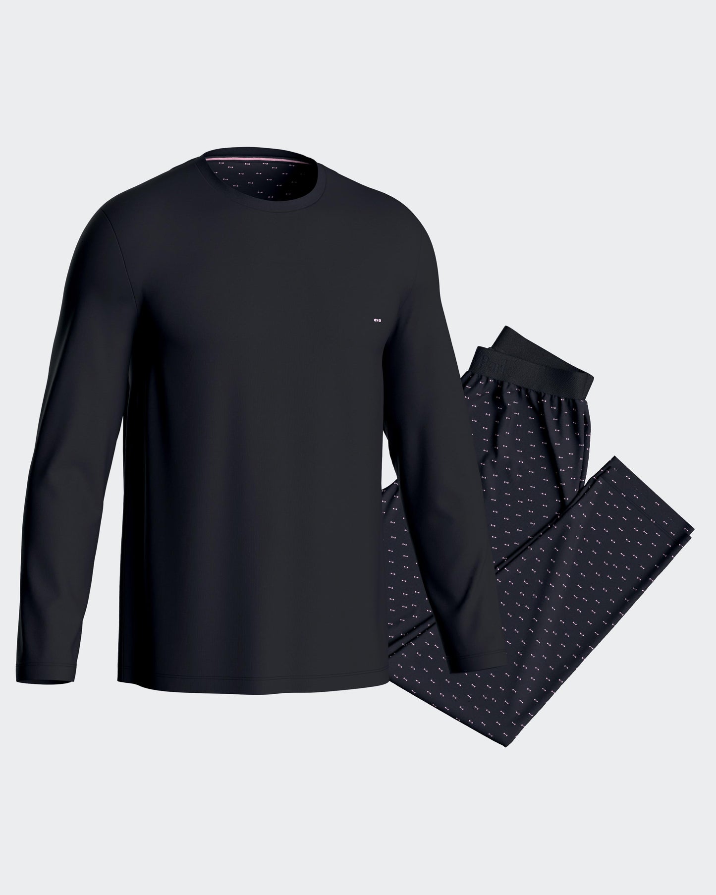 Long pyjamas in navy cotton jersey
