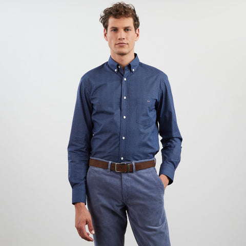 Dark blue shirt in cotton poplin with exclusive print - Image 3