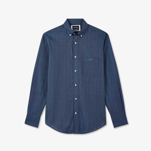 Dark blue shirt in cotton poplin with exclusive print - Image 2