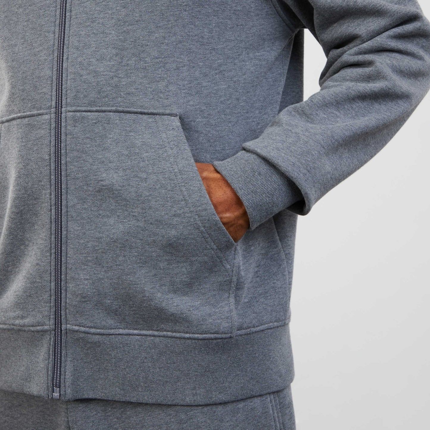Grey zip sweatshirt with stand-up collar