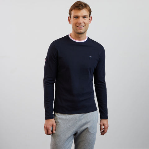 Navy blue long-sleeved T-shirt with cockerel and XV de France embroidered detail - Image 3