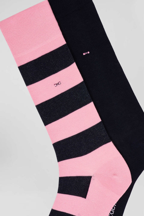 Set of 2 pairs of stretch cotton socks with pink and navy stripes - Image 2