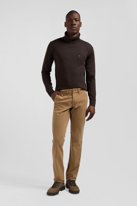 Regular brown chino trousers in stretch cotton gabardine - Image 1
