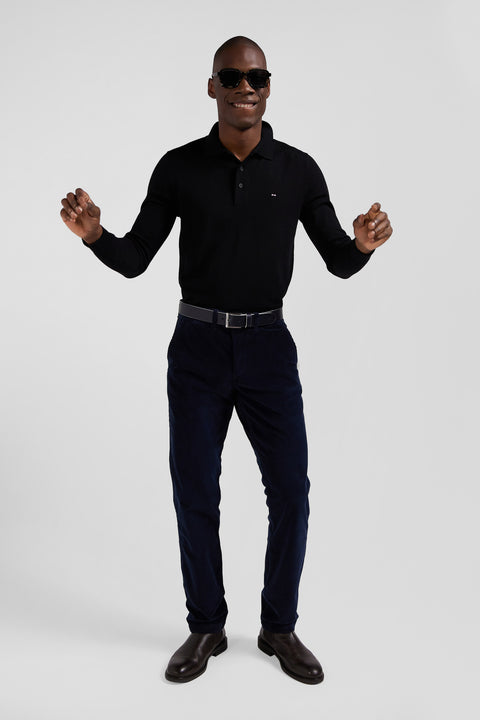Regular navy blue stretch cotton velvet chino trousers - Image 3