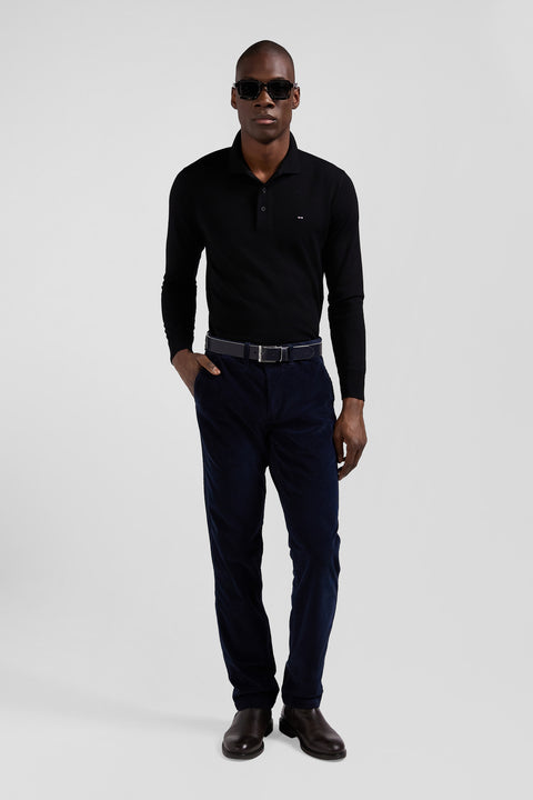 Regular navy blue stretch cotton velvet chino trousers - Image 1