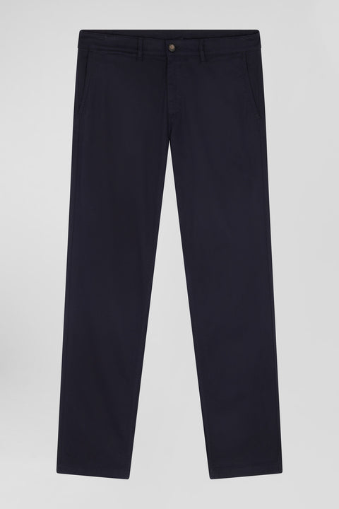 Regular navy blue stretch cotton piqué and modal chino trousers - Image 2